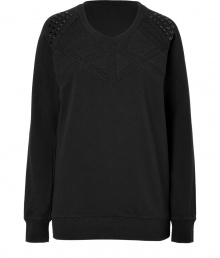 Inject urban glamour into your edgy city look with Vanessa Bruno Ath?s studded sweatshirt - Rounded neckline, raglan long sleeves, studded shoulders, fitted cuffs, quilted yolk - Classic straight fit - Wear with leather leggings and ballerinas, or dress up with printed silk skirts statement black accessories