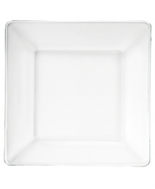 Clear the table. Layer patterns and colors with the sleek, minimalist look of square dinner plates in solid glass.