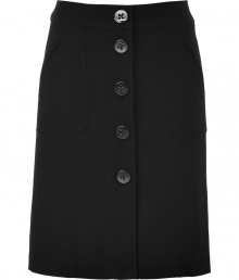 A polished staple for your workwear wardrobe, Steffen Schrauts black flannel skirt is an elegant, everyday indispensable - Slim pencil cut, with medium-width banded waist and button placket extending from navel to mid-thigh - Oversize aprom pockets at hips and decorative seams - Pair with a button down and light cashmere cardigan or a silk blouse and style with classic pumps or loafers