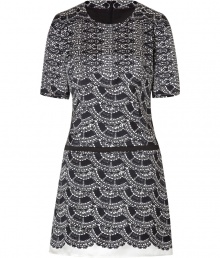 With its cool scalloped graphic print and ladylike fit, Hugos silk sheath is perfect for polished desk to dinner looks - Round neckline, elbow-length sleeves, black waistband, hidden back zip - Tailored fit - Wear with an oversized blazer and pumps for work to cocktails chic