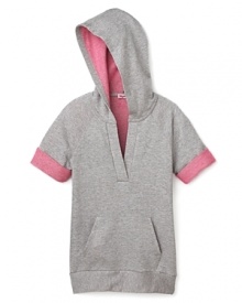 We love the details in this cute hoodie from Splendid: split v-neckline, contrast lining that peeks out at the hood and banded short sleeves.