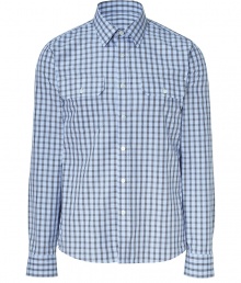 Stylish shirt in fine, pure blue and brown cotton - Soft yet durable, densely woven fabric with gingham check motif - Small collar, full button placket and two flap pockets at chest - Rounded hem hangs slightly longer in the back - Slim, straight cut - Casually elegant and ultra-versatile - Pair with suit trousers, chinos or jeans