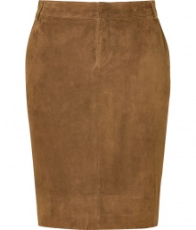 Elegant skirt in fine, brown goat skin suede - Traditional pencil cut with a narrow silhouette and sexy, snug fit - Features belt loop, tab and zip closure, side pockets and rear vent - Pair with classic blouse and high heels, or with an oversized sweater and ankle boots