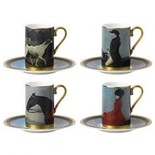 Wedgwood pays tribute to the traditional English equestrian lifestyle with this fine assortment of cups and saucers inspired by the work of 18th-century horse painter George Stubbs. Burnished gold silhouettes and intricately detailed illustrations evoke the stylish essence of horse riding.