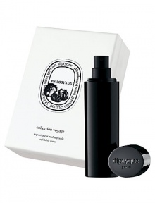 Your favorite eau de toilette goes everywhere you go in its simple, oval-shaped, black bakelite spray. The top of the cap is subtle engraved with the Dipytque Paris signature. The sunkissed fig tree scent of greek summers. Comes in a boxed set ready to use with three refills, 0.4 oz. each. 