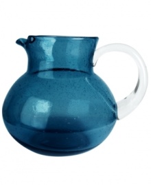 The eye-catching Iris pitcher makes a big impact in any setting with a cool slate-blue hue and tiny bubbles trapped in dishwasher-safe glass. From Artland's serveware collection.