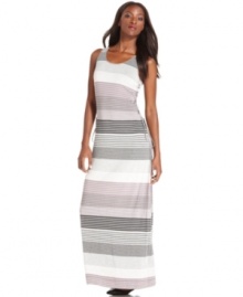 Studio M's maxi dress looks extra alluring with a soft stripe motif and pretty lace-up sides.