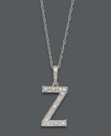 Spell it out in sparkle! This personalized initial charm necklace makes the perfect gift for Zoe or Zara. Features sparkling, round-cut diamond accents. Setting and chain crafted in 14k white gold. Approximate length: 18 inches. Approximate drop: 1/2 inch.