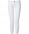 Stylish jeans in fine, white cotton stretch blend - The seasons must-have from cult American denim label Current Elliott - On-trend, 7/8 cut crops at ankles - Low rise, ultra-fitted silhouette flatters every curve - Traditional five-pocket style with belt loops, zip fly and button closure - Sexy and chic, easily dressed up or down - Pair with a tank, blazer and wedges, or go for a more casual look with a tunic top or boyfriend cardigan and flat sandals