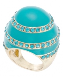 Springtime hues in robin's egg blue. Dazzle them each time your wear Bar III's stunning cocktail ring. Crafted in gold-plated mixed metal with blue enamel and crystal accents. Size 7.