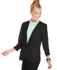 Sparkle by day or glimmer by night! This three-quarter sleeve rhinestone-embellished blazer from Ali & Kris is as versatile as it is chic.