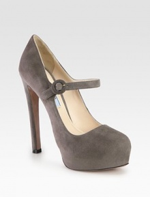 Mary Jane suede silhouette with a hidden platform. Self-covered heel, 5½ (140mm)Hidden platform, 1½ (40mm)Compares to a 4 heel (100mm)Suede upperAdjustable ankle strapLeather lining and solePadded insoleMade in Italy