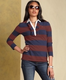 Sporty meets chic in Tommy Hilfiger's rugby-inspired polo shirt.