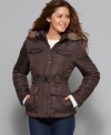 Warm up in Dollhouse's puffer coat ... pop the faux fur trimmed hood for some cool comfort!