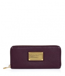 Stash away your essentials in Marc by Marc Jacobs carob brown pebbled leather zip-around wallet, complete with an eye-catching logo plaque for a lady-chic finish - Inside zippered coin pocket, bill slot, credit card slots - Perfect for finishing sophisticated daytime looks