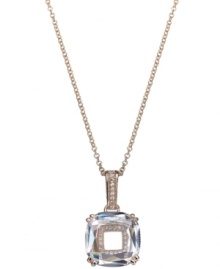 Glittering and glamorous. CRISLU's pendant necklace showcases a stunning large-scale clear cubic zirconia surrounded by dazzling cubic zirconia accents (14-1/2 ct. t.w.). Made in 18k rose gold over sterling silver. Approximate length: 16 inches + 2-inch extender. Approximate drop: 5/8 inch.