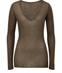 Ground on trend statement pieces with Closeds classically chic, dark hazel pullover - Lightweight and supremely soft in a cotton and cashmere blend - Slim, ultra-feminine cut tapers through waist and hits below hips - Long, fitted sleeves and a flattering deep v-neck - Pair with a patterned pencil skirt, leather pants or printed trousers