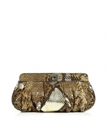 Super-luxurious clutch made ​.​.of fine champagne-colored python skin - Tremendously stylish and exclusive with a metallic finish - Fashionable, bulbous and slightly ruched shape with twist lock - Glamour bag fits all chic events