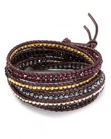 Flash your bohemian credentials with Chan Luu's eclectic onyx and garnet bracelet. Effortlessly chic, this leather piece is designed to match every outfit and mood.