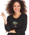 'Tis the season to be merry in Karen Scott's plus size tee, featuring a trimmed palm tree print.