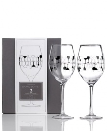 Combining a simply beautiful shape and cool barware graphic, this set of Charter Club's Novelty Clink wine glasses offer a look that's fun yet refined.