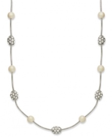 White-hot fashion. Charter Club stuns with this shimmering necklace that features plastic pearls and glass crystal-accented fireballs. Crafted in imitation rhodium tone mixed metal. Approximate length: 17 inches + 2-inch extender.