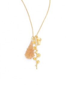 THE LOOKDruzy pendantBubble stick detailTiny leaf accent Textured prong setting18k yellow goldplated brassHook claspTHE MEASUREMENTPendant length, about 1.75Length, about 20ORIGINMade in USA