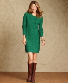 Create an on-trend textural look with Tommy Hilfiger's cable-knit sweater dress, complete with nubby bobbles.