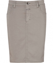 With its cool neutral hue and casual styling, Closeds cotton stretch pencil skirt is both flattering and easy-to-wear - Four pocket style, zip fly, button closure, belt loops, kick pleat - Form-fitting - Wear with a chunky knit pullover, flats and a leather carryall tote