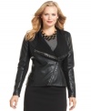 Layer on the style with Alfani's plus size faux leather jacket-- it's a must-get for falling temps!