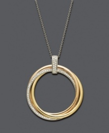 Style to last an eternity. Round our your look in Trio by Effy Collection's chic cut-out circle pendant decorated with subtle rows of round-cut diamonds (1/3 ct. t.w.). Set in 14k gold, 14k white gold, and 14k rose gold. Approximate length: 18 inches. Approximate drop width: 1-1/4 inches. Approximate drop length: 2-1/2 inches.