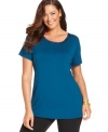 Dress up your casual look with Alfani's short sleeve plus size top, accented by a satin neckline.