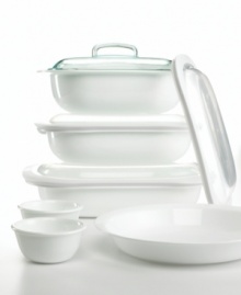 Bake, serve and store – one piece of Corningware bakware does the job of three regular dishes! The SimplyLite collection takes kitchen innovation even further, utilizing a revolutionary new material that's half the weight of traditional ceramic bakeware yet just as durable. One-year limited warranty.