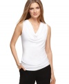 Soft draping adds feminine flair to this Calvin Klein cowl-neck top -- a versatile wardrobe staple!