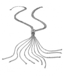 Whip your style into shape. Swishing chains in a lariat design pair with a crystal-accented station clasp to create a sleek look on this Alfani necklace. Set in silver tone mixed metal. Approximate length: 25 inches + 3-inch extender. Approximate drop: 7-1/2 inches.