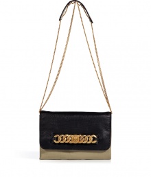 With its cool bracelet chain detail and two-tone coloring, Marc by Marc Jacobs embossed leather shoulder bag lends the perfect dose of ladylike to your look - Black embossed leather flap-over with gold-toned bracelet and turnlock detail, covert green embossed leather body and shoulder strap padding, gold-toned double chain shoulder strap - Wear with everything from knit jackets and skinnies to cocktail sheaths and leather jackets