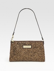 Make it an evening with this dazzling zip-top bag of glitter-encrusted cotton.Detachable chain shoulder strap, 8½ dropTop zip closureOne inside open pocketFully lined9W X 6H X 1½DMade in Italy