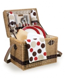 Go out to eat with the jam-packed Yellowstone Moka picnic basket. Handcrafted in dark rattan with faux leather details and a durable fabric interior, this summer-perfect essential includes complete service for two – just add food!