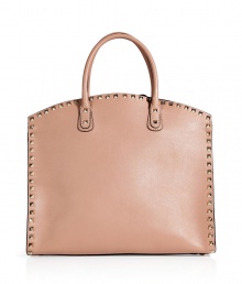 Iconic and exquisite with its pristine noisette calfskin, Valentinos rockstud trimmed tote counts as a luxe must for sophisticated looks - Rockstud trim, two-way top zip, embossed logo, inside zippered back wall pocket, two front wall slot pockets - The perfectly luxe polish to sleek tailored looks