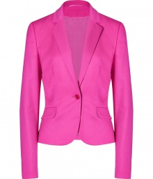 With its sharply tailored fit and timeless classic styling, Hugos bright blazer is a workweek essential - Peaked lapel, long sleeves, buttoned cuffs, single button closure, front flap pockets - Slightly shorter, tailored fit - Pair with a crisp white shirt and jeans, or dress up for work with a pencil skirt and peep-toes