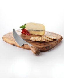 This rustic cheese cutting board and knife set is an artful yet timeless home essential. The comfortable wood handled knife fits conveniently in a carved slot on the round board. The collection of cheese boards is designed by Swedish silversmith Vivianna Torun Bulow Hube.