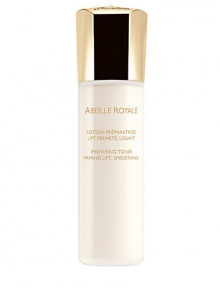 Born from the exceptional repairing power of bee products, this lotion prepares the skin to optimize the firming, wrinkle correction action of Abeille Royale skincare. As if stimulated from within, the skin is smoothed and firmed, glowing with a youthful radiance. Its fresh, delicately creamy texture leaves the skin soft and plump. 5 oz. 