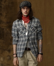 Country meets city in this cozy cotton flannel workshirt, ideal for layering over tees or under sweaters for a hip, rustic look.