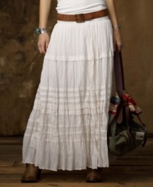 The perk of this Denim & Supply Ralph Lauren deliberately crinkled maxi skirt is that it pairs perfectly with everything, channeling ethereal femininity or ultra-chic edginess, depending on how you style it.