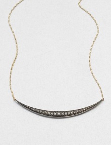 An elegantly tapered row of diamonds twinkles from a graceful crescent pendant of oxidized sterling silver, suspended at each end from a pretty 14k gold chain.Diamonds, .17 tcwSterling silver and 14k yellow goldChain length, about 16Pendant width, about 2¼Spring ring claspMade in USA