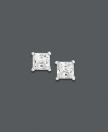 Top off any look with a little frosting. These fresh earrings offer unique, princess-cut diamonds (1/4 ct. t.w.) set in 14k white gold. Approximate diameter: 3-2/10 mm.