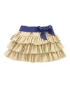 Rendered in lustrous woven cotton voile, a whimsical skirt features three tiers of cascading ruffles and a preppy grosgrain ribbon belt.