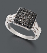 Add an extra edge with this smooth shape. Sterling silver ring features round-cut black diamonds (1/2 ct. t.w.) in a square pattern. Size 7.