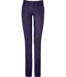 With a denim-inspired fit, these luxe leather pants are the ultimate investment piece - Classic five-pocket styling, seaming detail at knees, back thigh seaming detail, ultra-slim fit - Style with an asymmetrical hem blouse, a boyfriend blazer, and platform heels