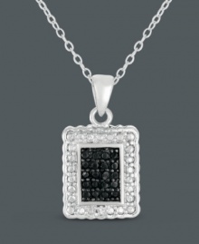 Paint the perfect portrait. Like a pretty, framed picture, this Victoria Townsend pendant features a rectangular shape with black diamond accents surrounded by white diamond accents. Setting and chain crafted in sterling silver. Approximate length: 18 inches. Approximate drop: 9/10 inch.